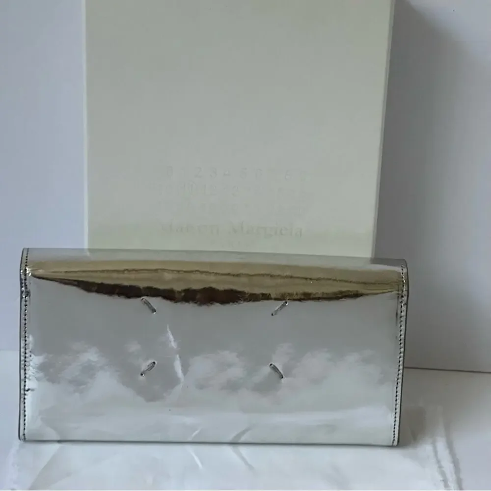 Maison Margiela MM11 SS17 Mirror Leather Four-Stitch Long Wallet Metallic Silver